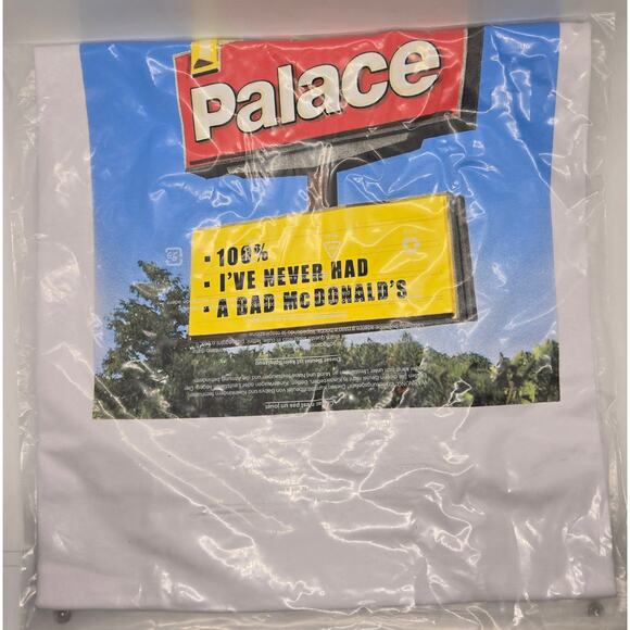 MCDONALDS X PALACE WHITE McD/PALACE LOGO T-SHIRT SIZE SMALL 2020 - (NWT) - Picture 4 of 4